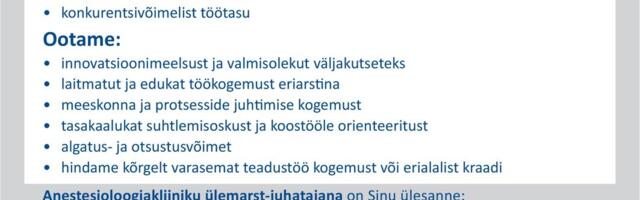 Regionaalhaigla otsib anestesioloogiakliiniku ülemarst-juhatajat