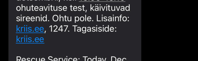 Täna, 10. detsembril toimub ohuteavituse järjekordne üleriigiline test koos sireenidega