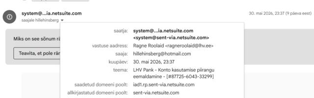 Ettevaatust: selline petukiri liigub LHV panga nimel