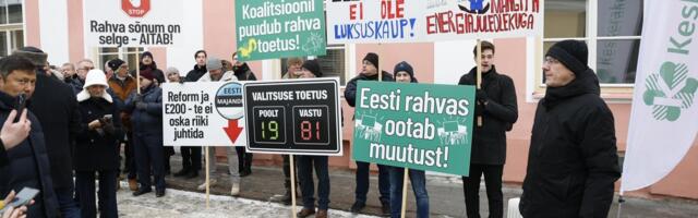 FOTOD | Krõbedate elektriarvete valguses kogunesid keskerakondlased Stenbocki maja ette meelt avaldama